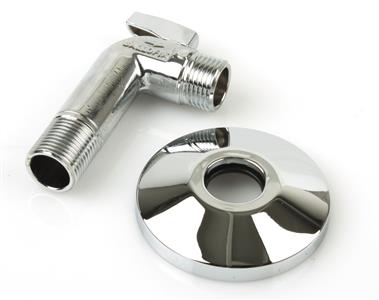 Broen Ballofix kuglehane vinkel med roset, håndtag og kontraventil nippel/nippel